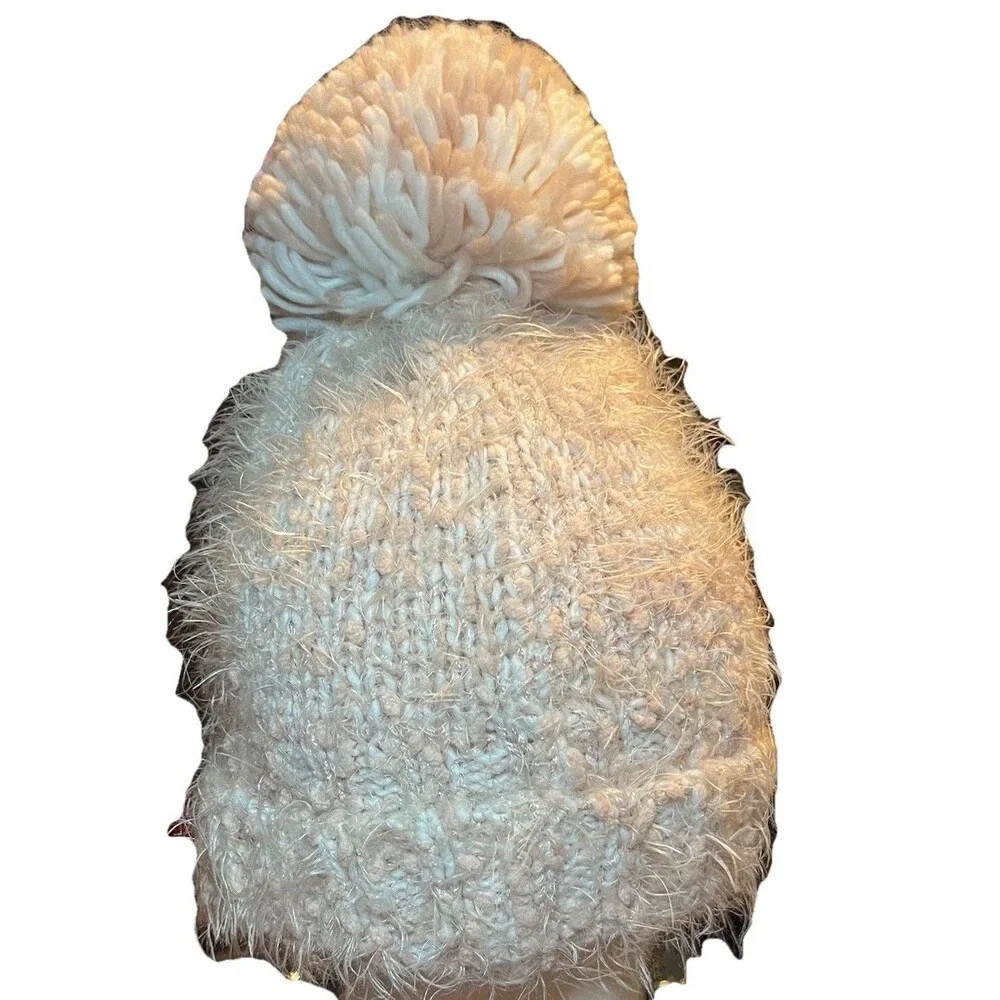 The Children's Place Girls Pink Fuzzy Patches Pom Pom Beanie Hat L/XL